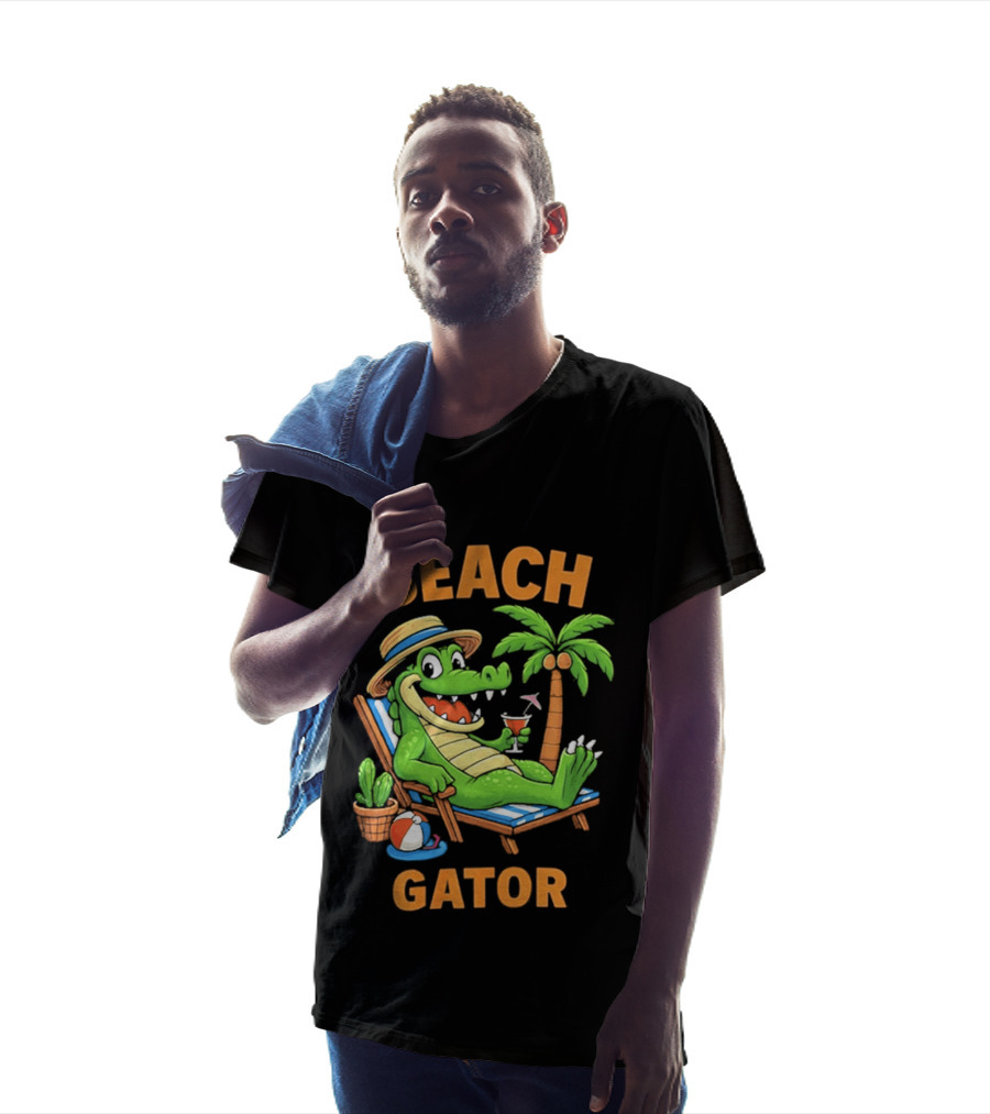 Beach Gator Tropical Alligator Vacation Relaxing With Cocktail Palm Tree T-Shirt