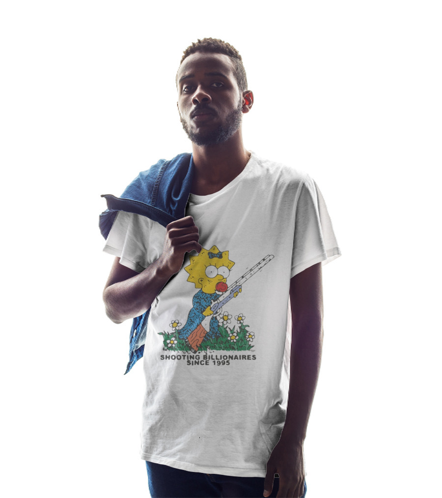 Maggie Simpson Shooting Billionaires Butterfly And Flowers Since 1995 T-Shirt