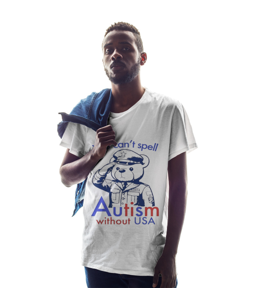 Patriotic Bear Saluting With You Can't Spell Autism Without USA T-Shirt