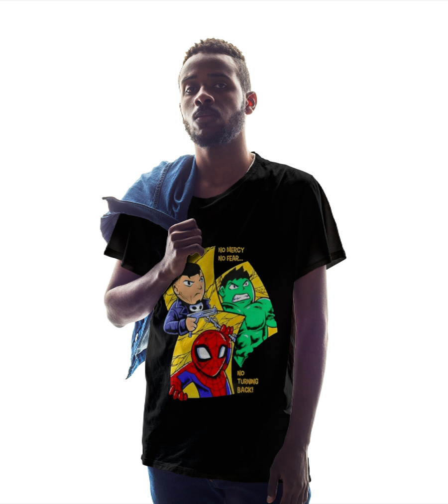 No Mercy No Fear No Turning Back Punisher Hulk Spider Man Comics Characters T-Shirt