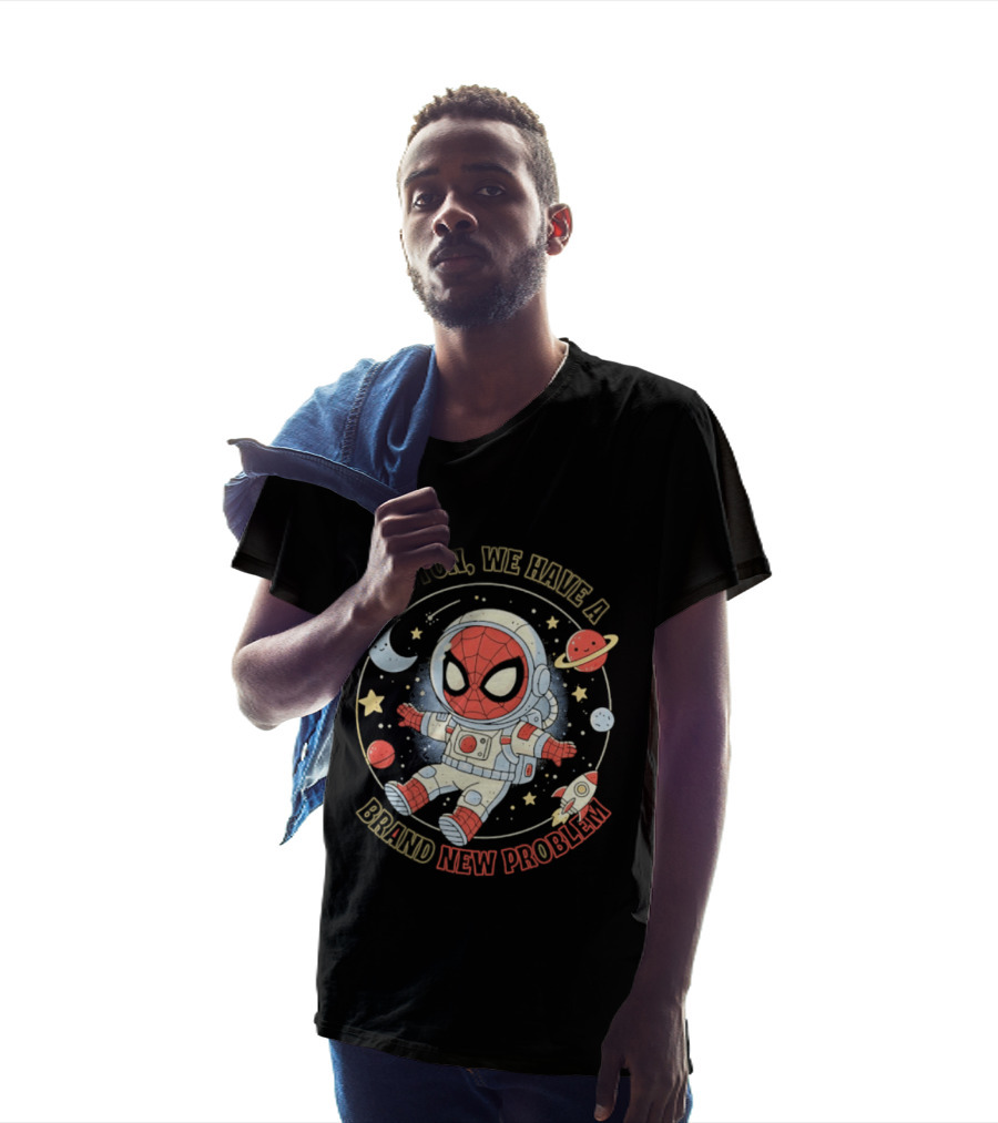 Houston We Have A Brand New Problem Spider Man Astronaut Moon Stars Planets T-Shirt