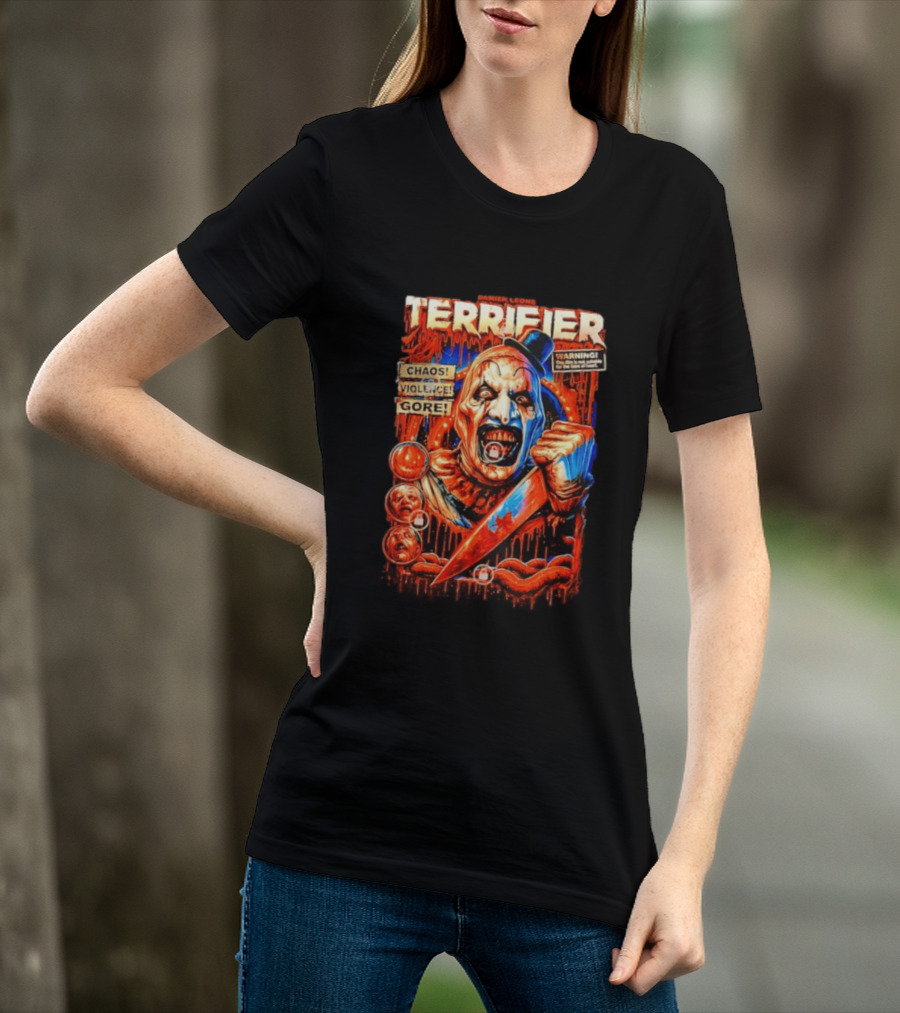 Damien Leone Terrifier Chaos Violence Gore Warning Clown T-Shirt