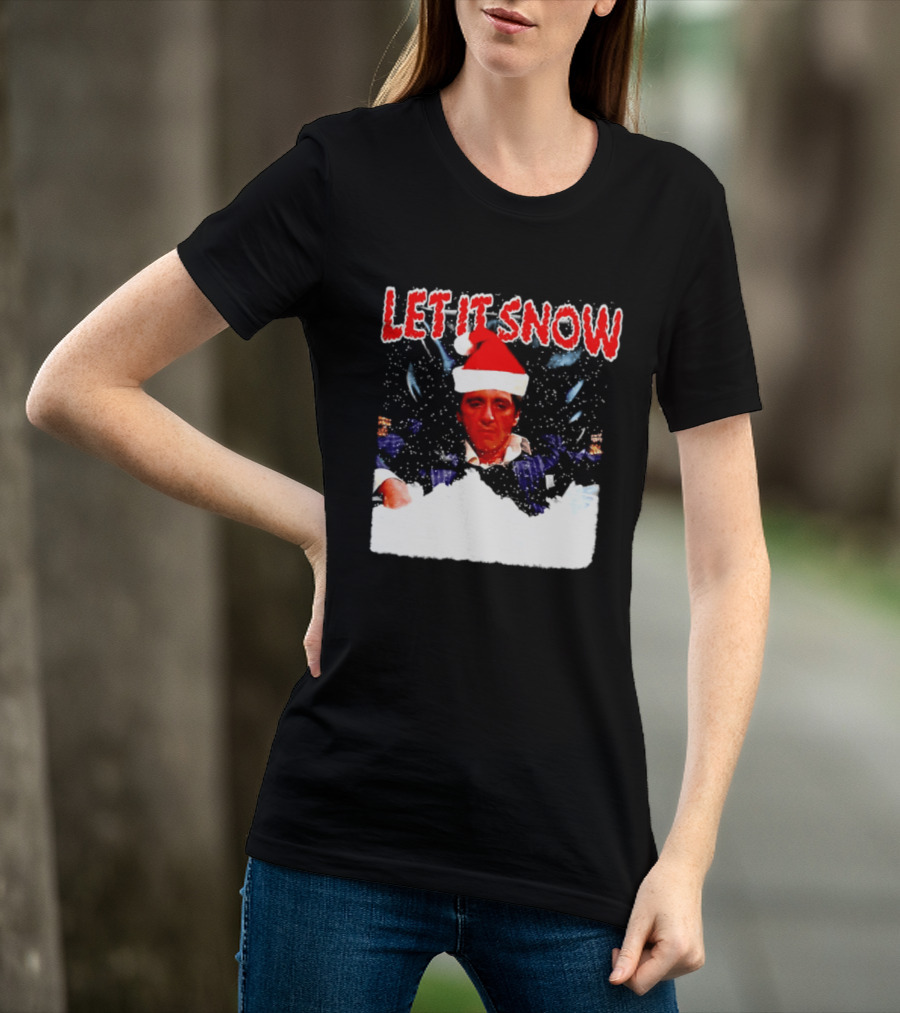 Let It Snow Al Pacino Scarface Tony Montana Snowflakes Santa Hat T-Shirt