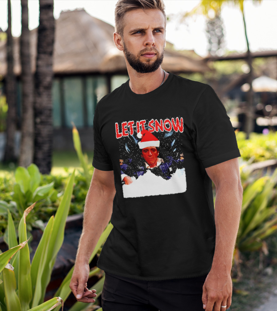 Let It Snow Al Pacino Scarface Tony Montana Snowflakes Santa Hat T-Shirt
