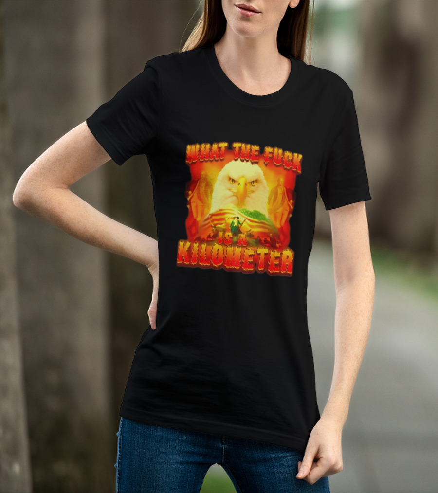 What The Fuck Is A Kilometer American Eagle Patriotic Scene T-Shirt