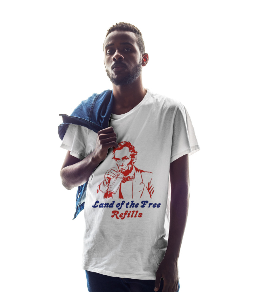 Land Of The Free Refills Abraham Lincoln Drinking Soda T-Shirt