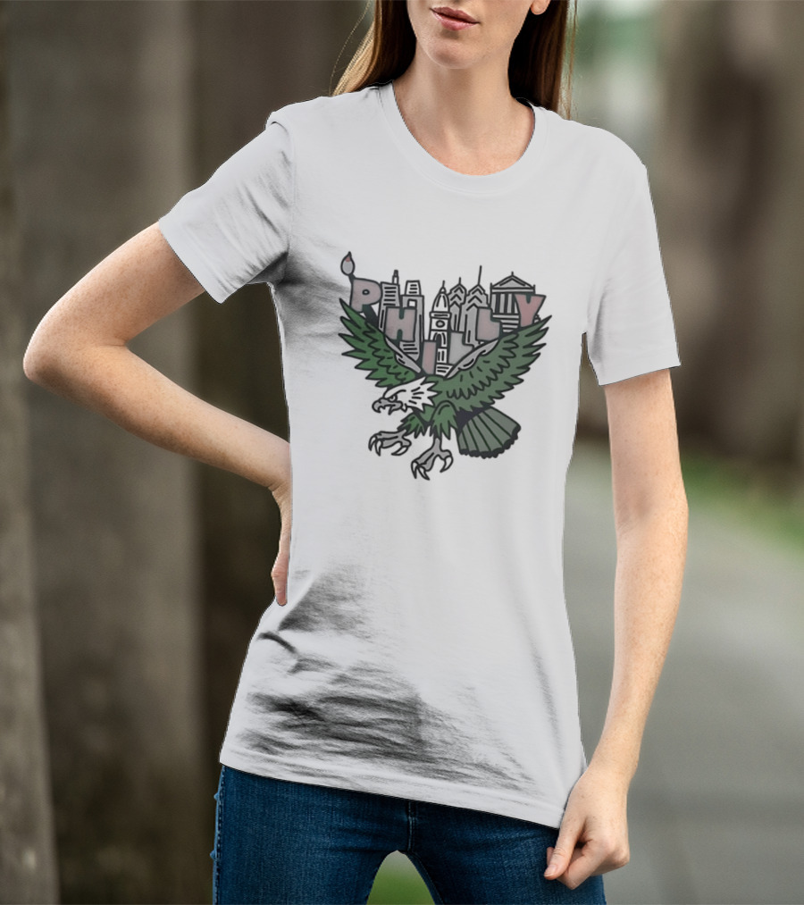 Philly Skyline Green Eagle Wings Cityscape T-Shirt