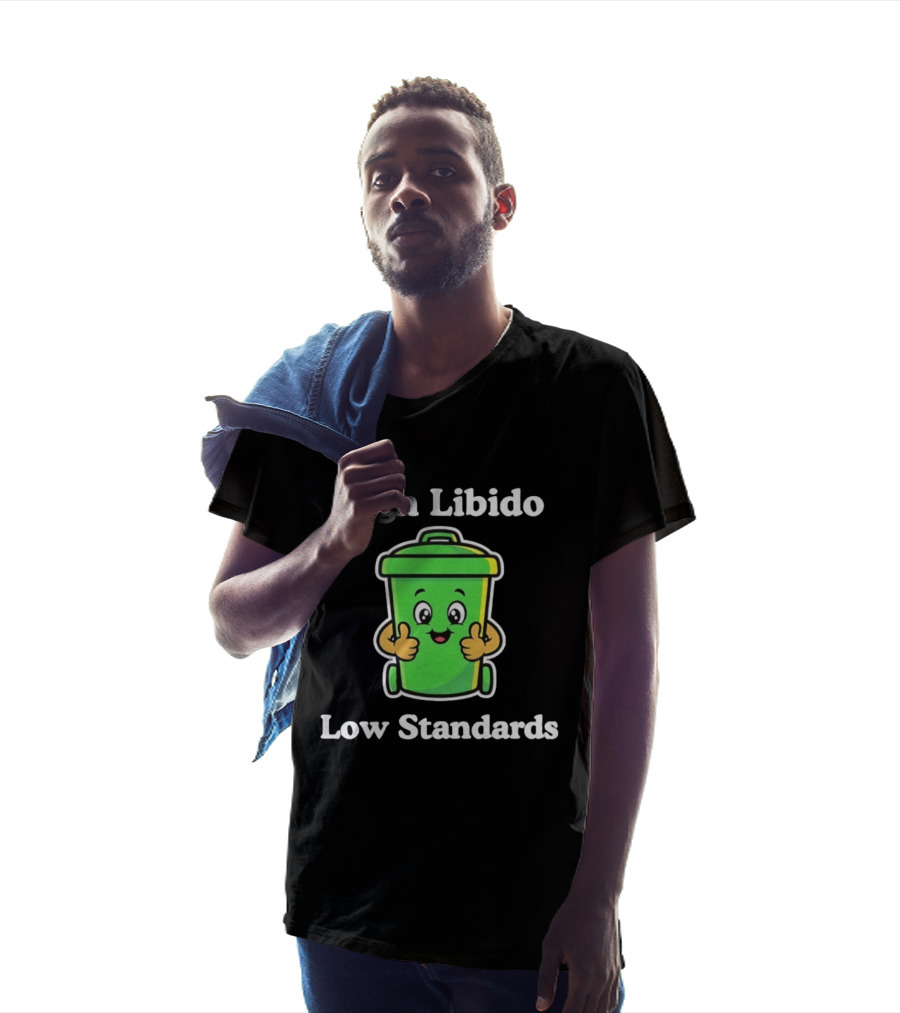 High Libido Low Standards Trash Can Cartoon T-Shirt