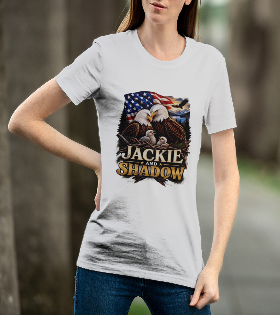 Jackie And Shadow Bald Eagles With American Flag T-Shirt