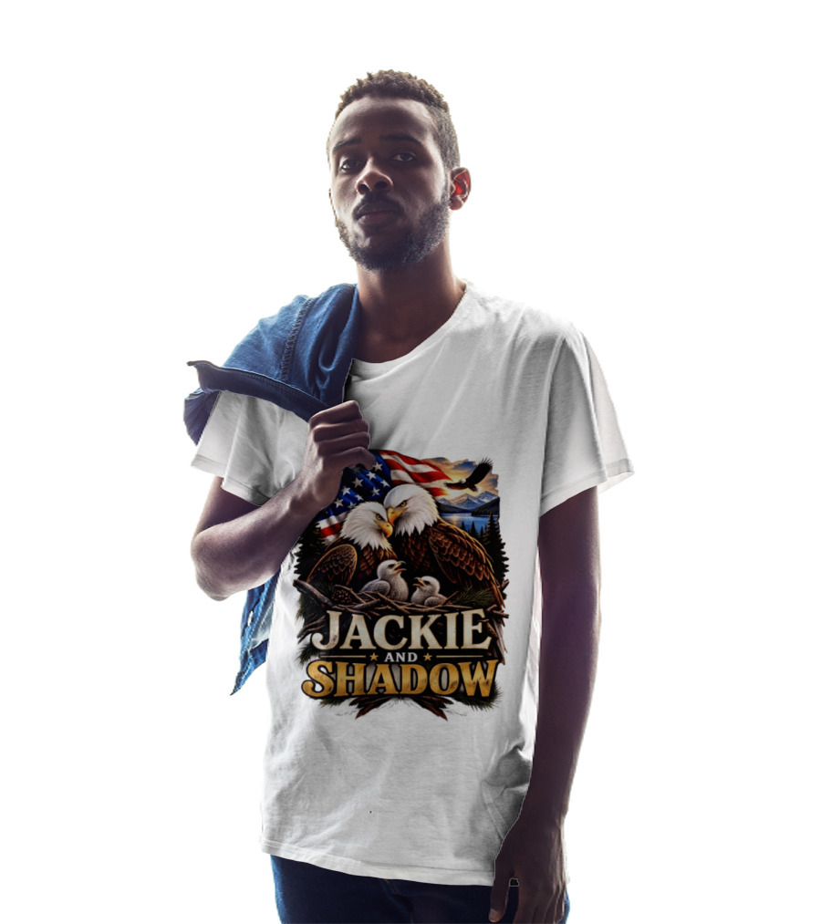 Jackie And Shadow Bald Eagles With American Flag T-Shirt