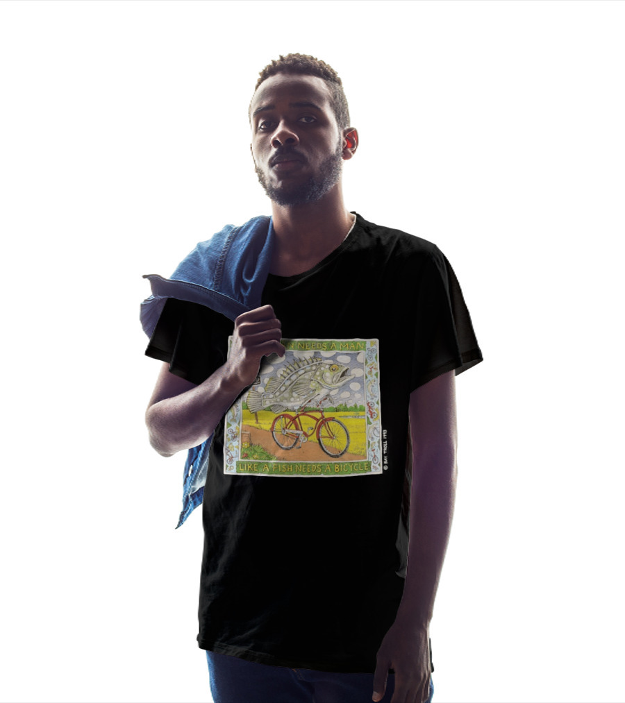 A Woman Needs A Man Like A Fish Needs A Bicycle Ray Troll 1993 T-Shirt
