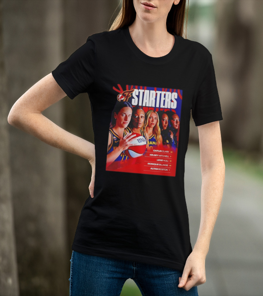 Indiana Fever Basketball Starters Caitlin Clark Kelsey Mitchell Lexie Hull Monique Billings Aliyah Boston T-Shirt