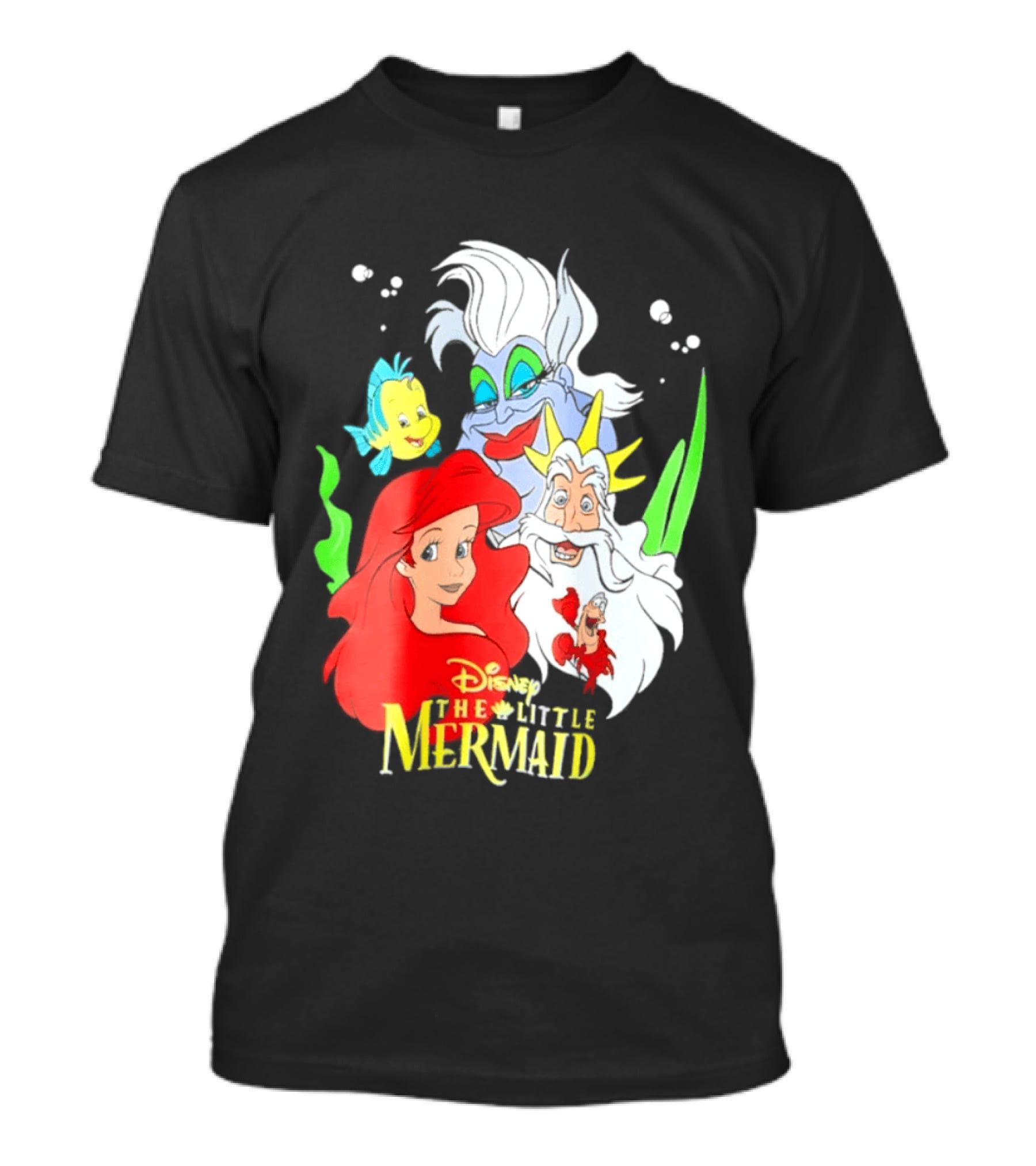 Disney The Little Mermaid Ariel Ursula King Triton Flounder Characters T-Shirt