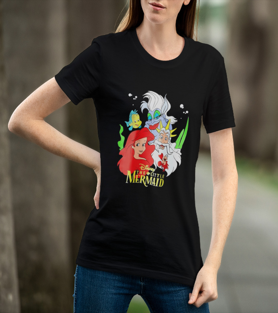 Disney The Little Mermaid Ariel Ursula King Triton Flounder Characters T-Shirt
