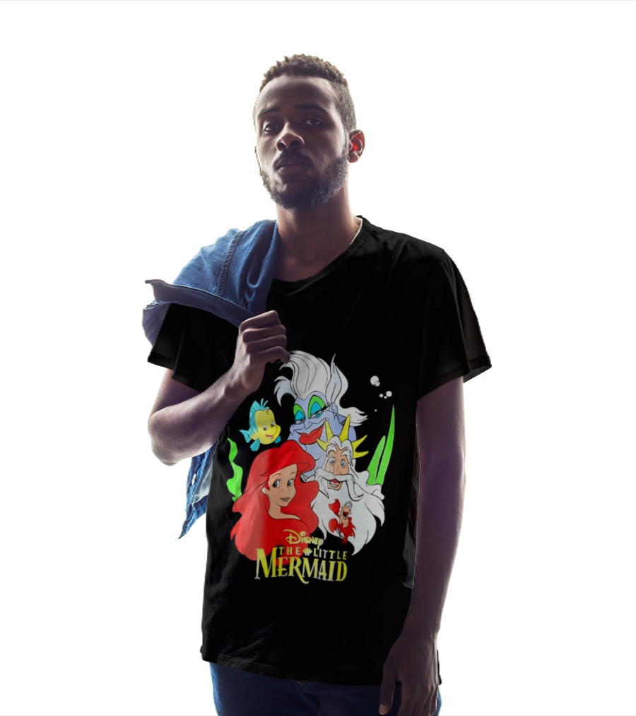 Disney The Little Mermaid Ariel Ursula King Triton Flounder Characters T-Shirt