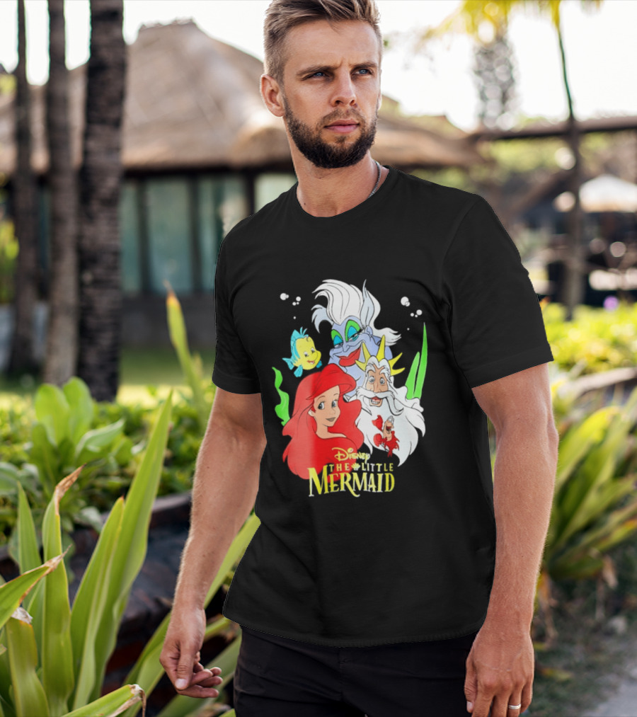 Disney The Little Mermaid Ariel Ursula King Triton Flounder Characters T-Shirt