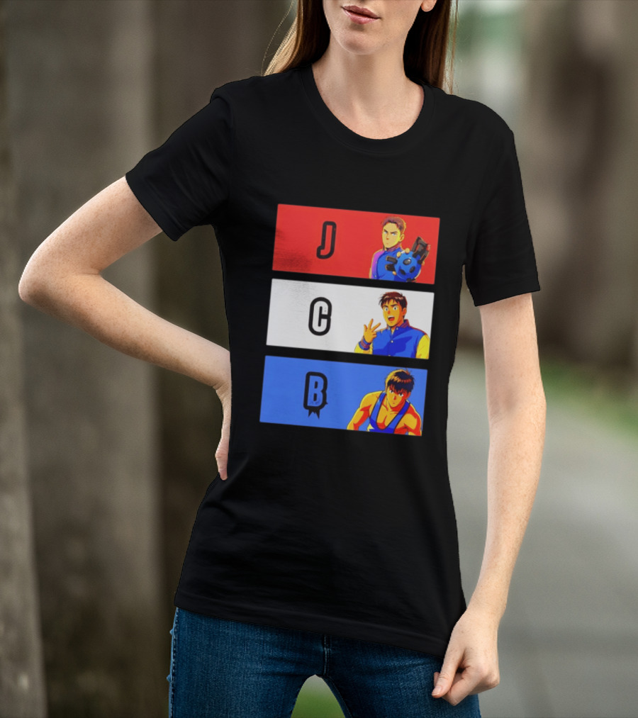 JCB Anime Characters Red White Blue Panels T-Shirt