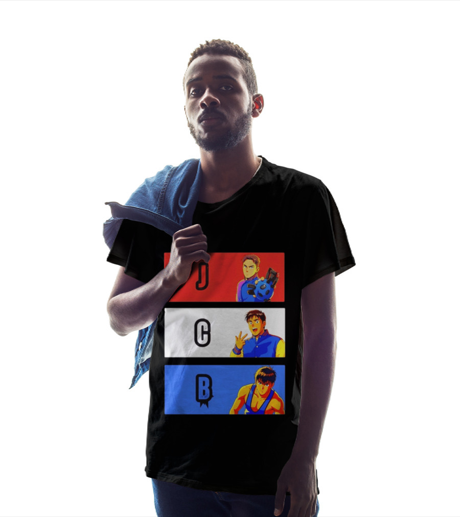 JCB Anime Characters Red White Blue Panels T-Shirt