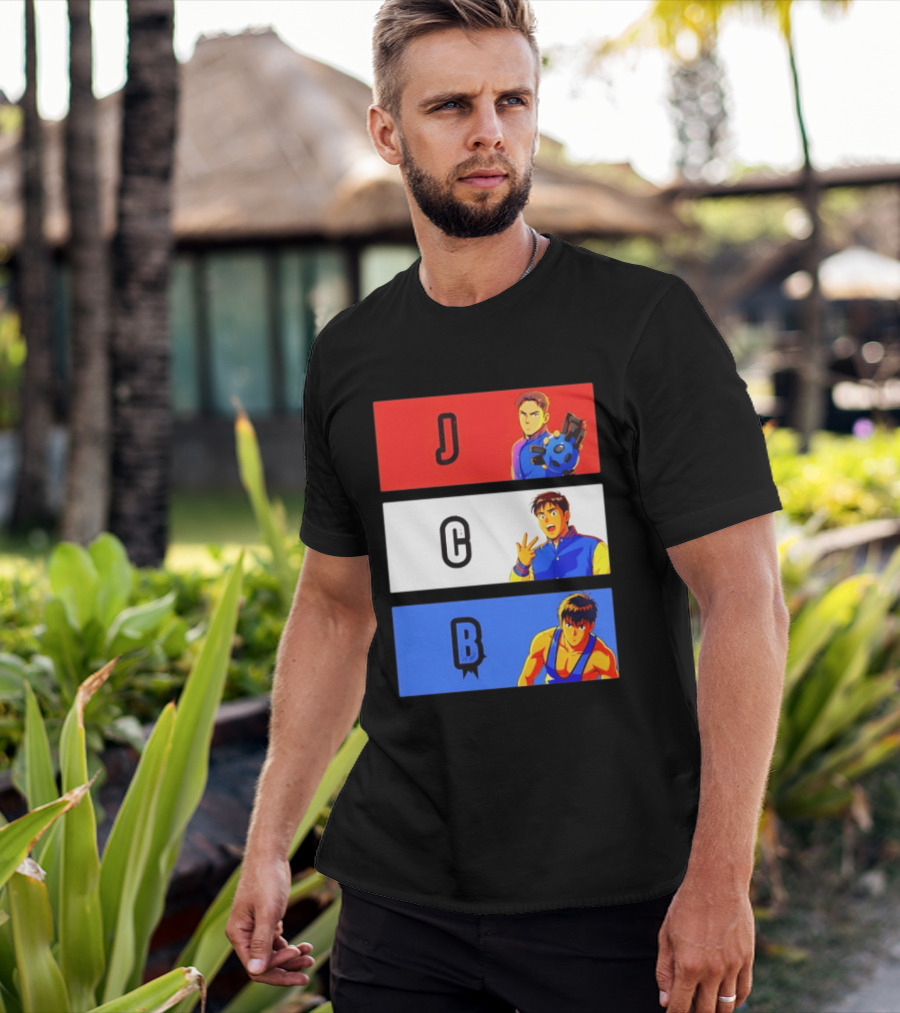 JCB Anime Characters Red White Blue Panels T-Shirt