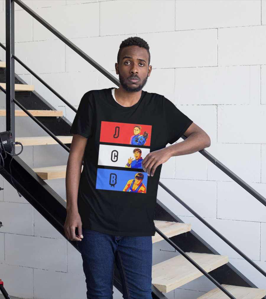 JCB Anime Characters Red White Blue Panels T-Shirt