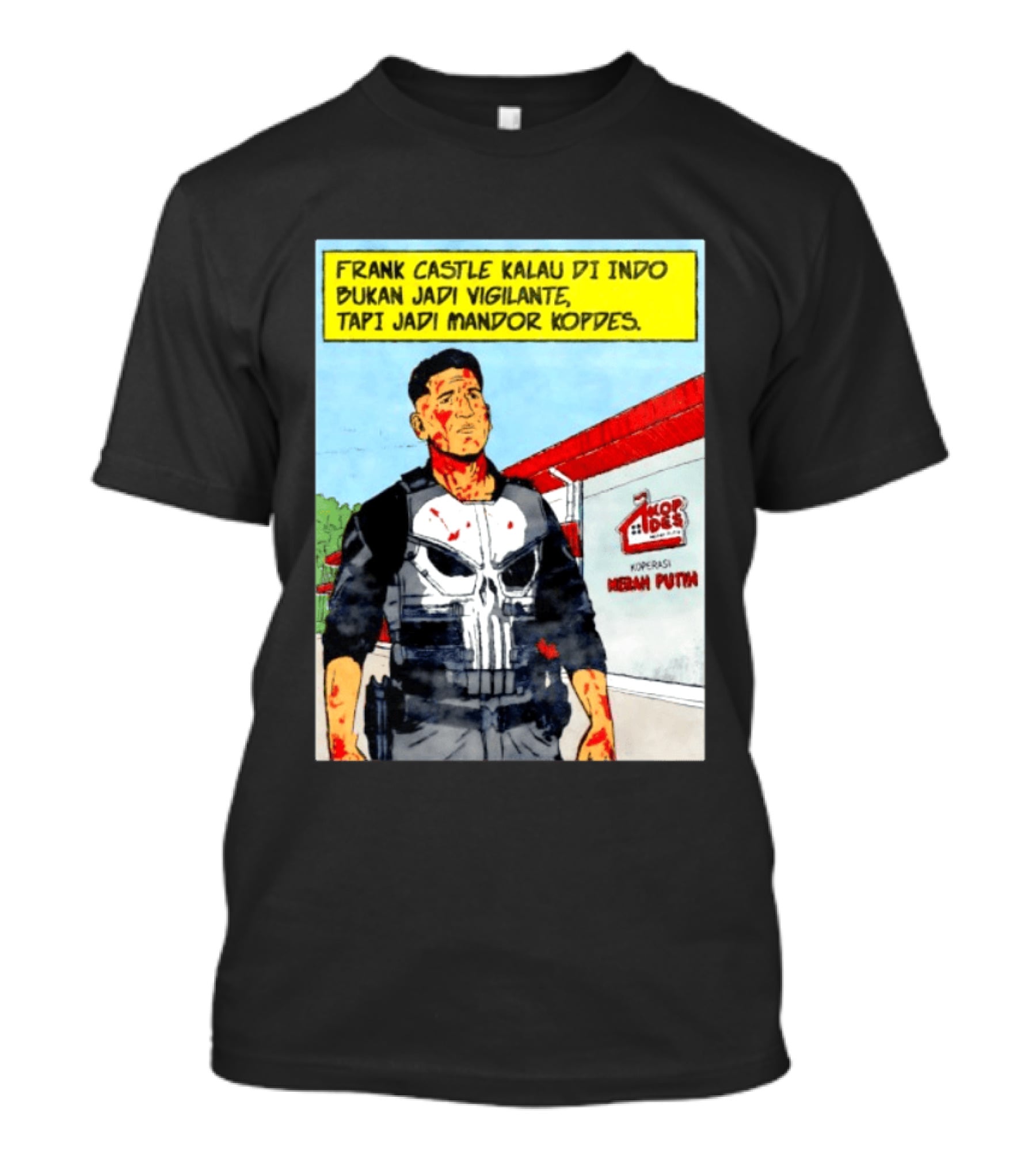 Frank Castle Kalau Di Indo Bukan Jadi Vigilante Tapi Jadi Mandor Kopdes Koperasi Merah Putih Marvel Comics T-Shirt