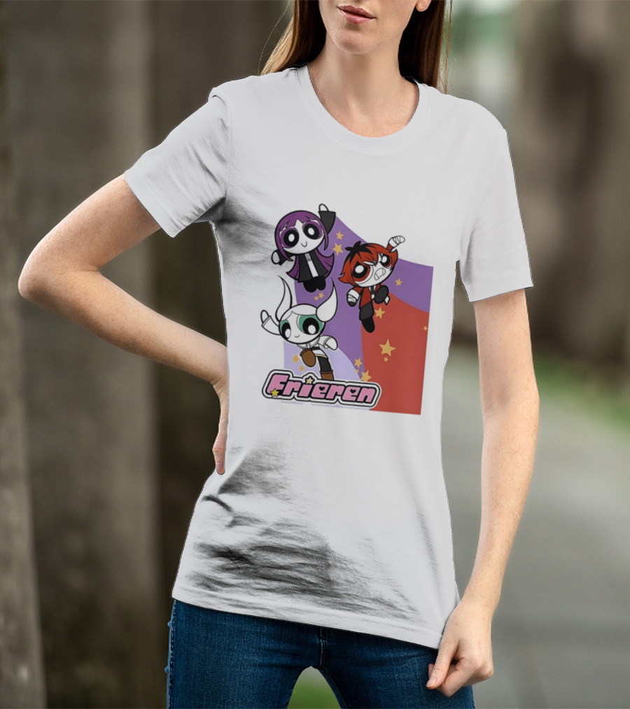 Frieren Characters In Powerpuff Girls Style With Stars T-Shirt