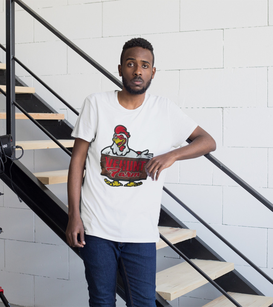 Wehunt Farm Chicken Winking Rooster With Red And Yellow Accents T-Shirt