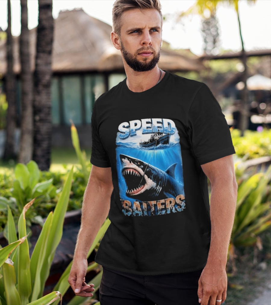 Speed Baiters Shark With Boat And Ocean T-Shirt