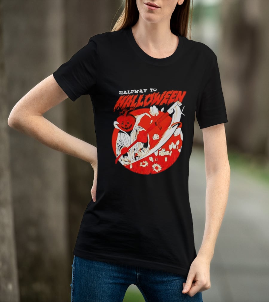 Halfway To Halloween Pumpkin Reaper Spooky T-Shirt