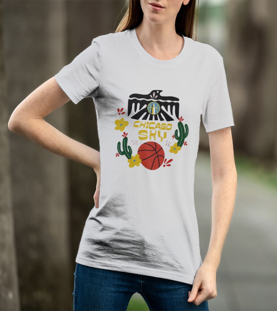 Chicago Sky Latina Empowerment Night Basketball With Floral Cactus Motif T-Shirt