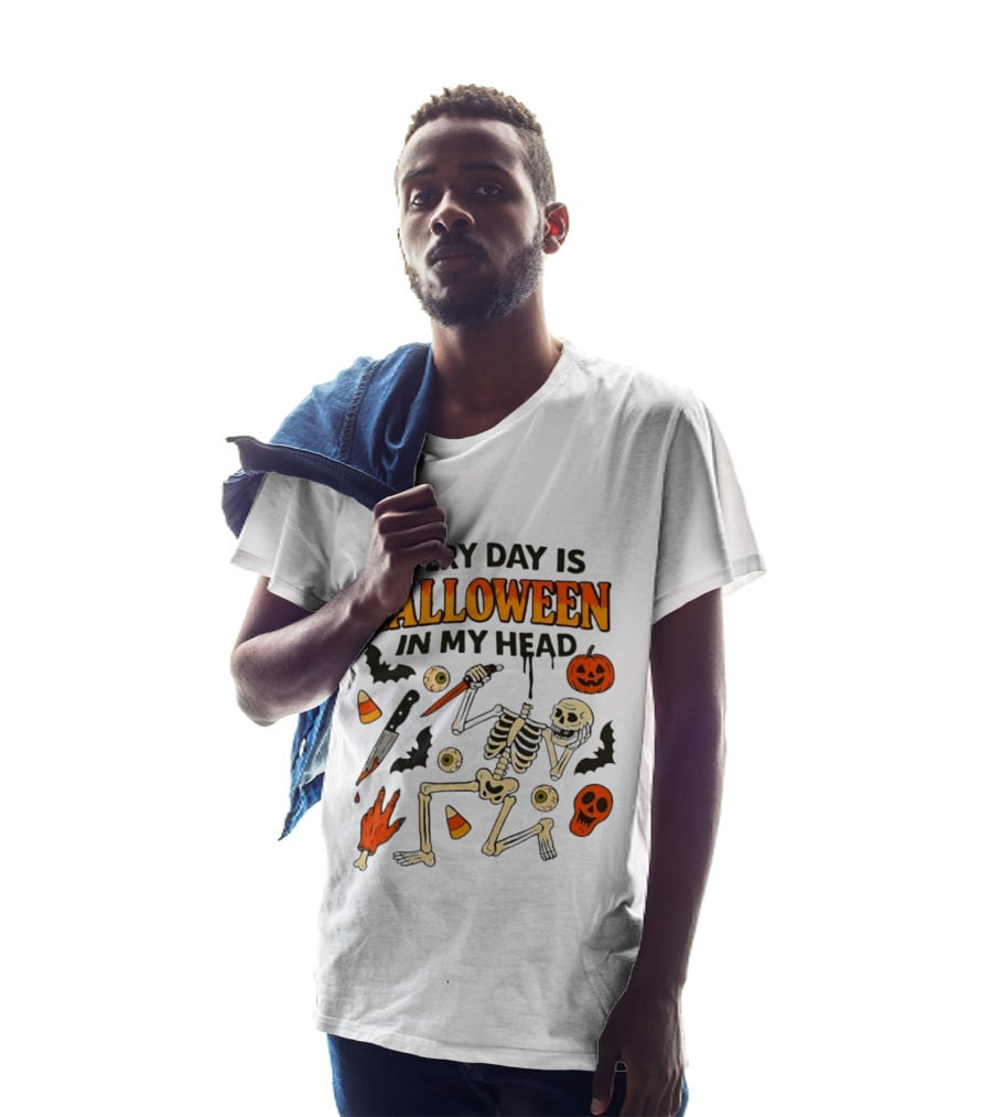 Every Day Is Halloween In My Head Teen Hearts Skeleton Pumpkin Bats Candy Corn T-Shirt