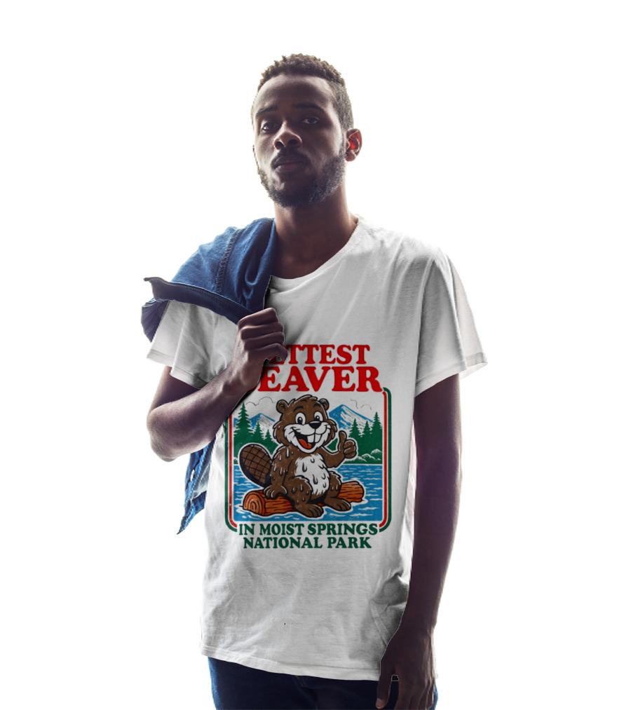 Wettest Beaver In Moist Springs National Park Funny Cartoon Log T-Shirt