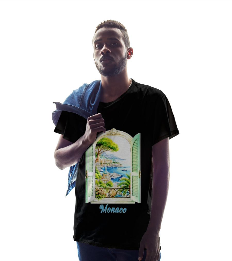 Monaco Window View French Riviera Monte Carlo Scenic Coastal Paradise T-Shirt