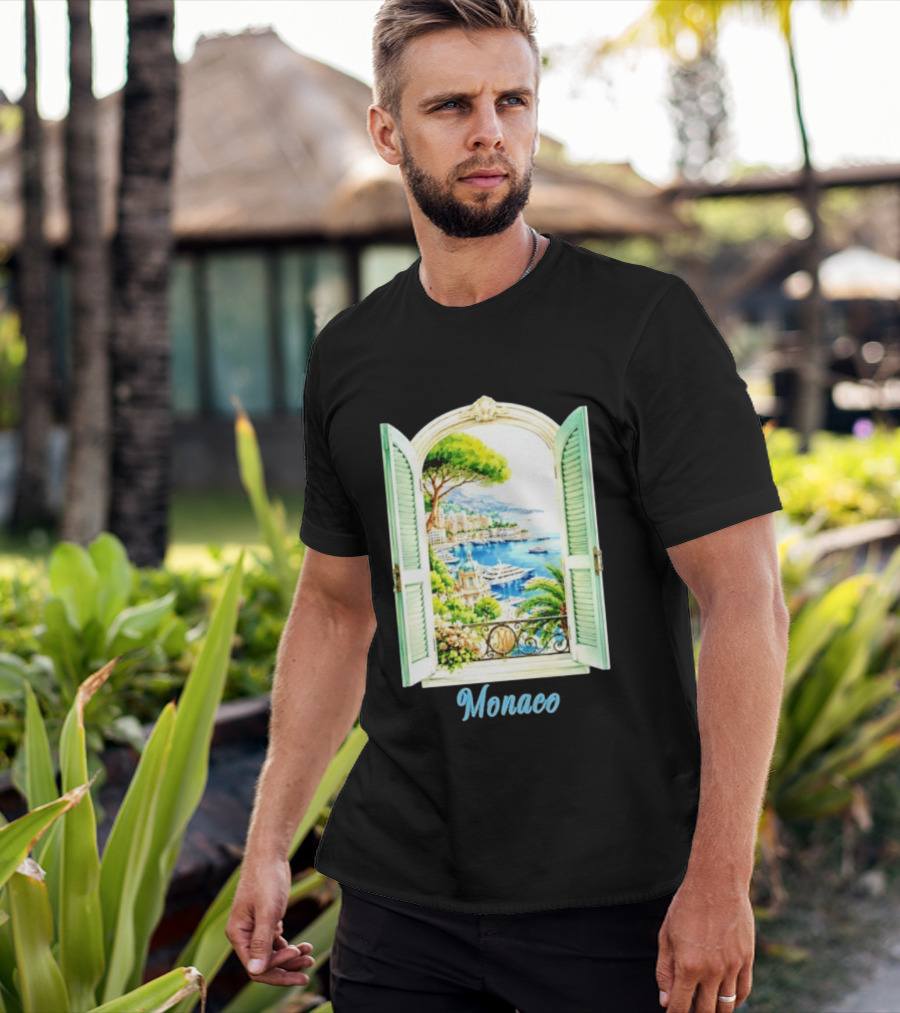 Monaco Window View French Riviera Monte Carlo Scenic Coastal Paradise T-Shirt