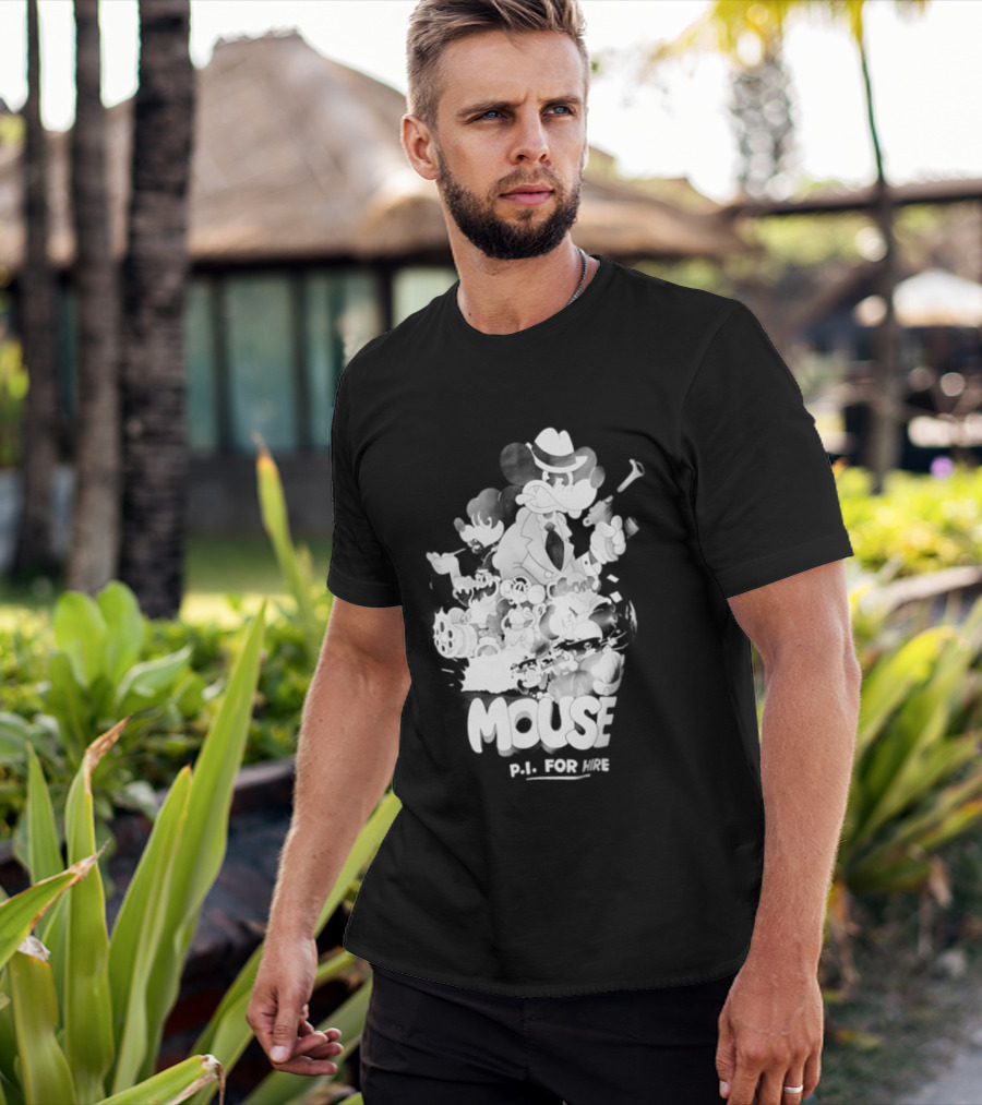 Mouse PI For Hire Vintage Detective Noir Cartoon Mystery T-Shirt