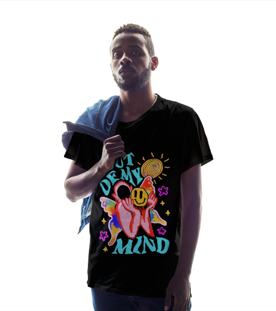 Out Of My Mind Smiley Face Butterfly Psychedelic Sunburst Fantasy Flowers T-Shirt