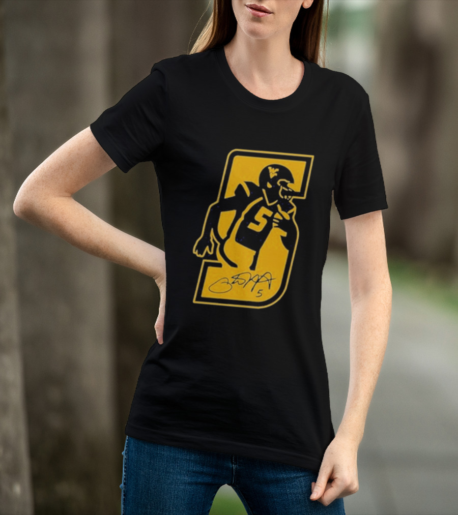 West Virginia Mountaineers Number 5 Retirement Football Icon With Signature T-Shirt