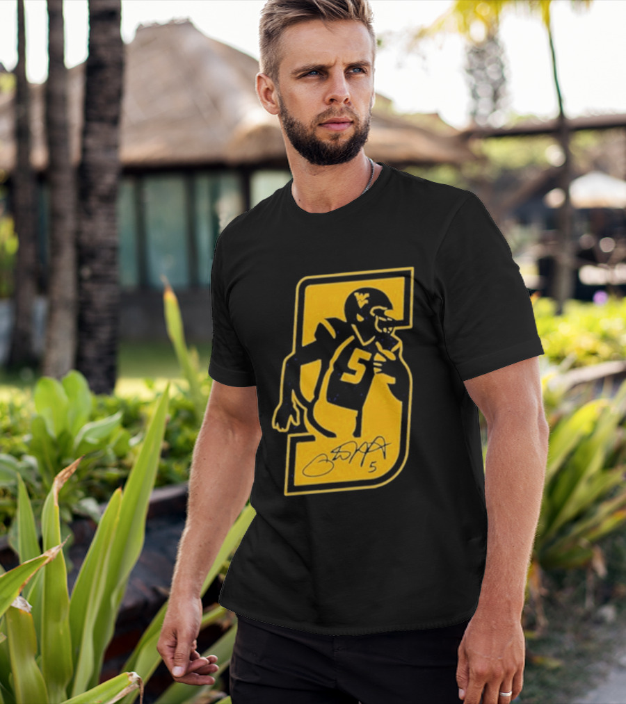 West Virginia Mountaineers Number 5 Retirement Football Icon With Signature T-Shirt