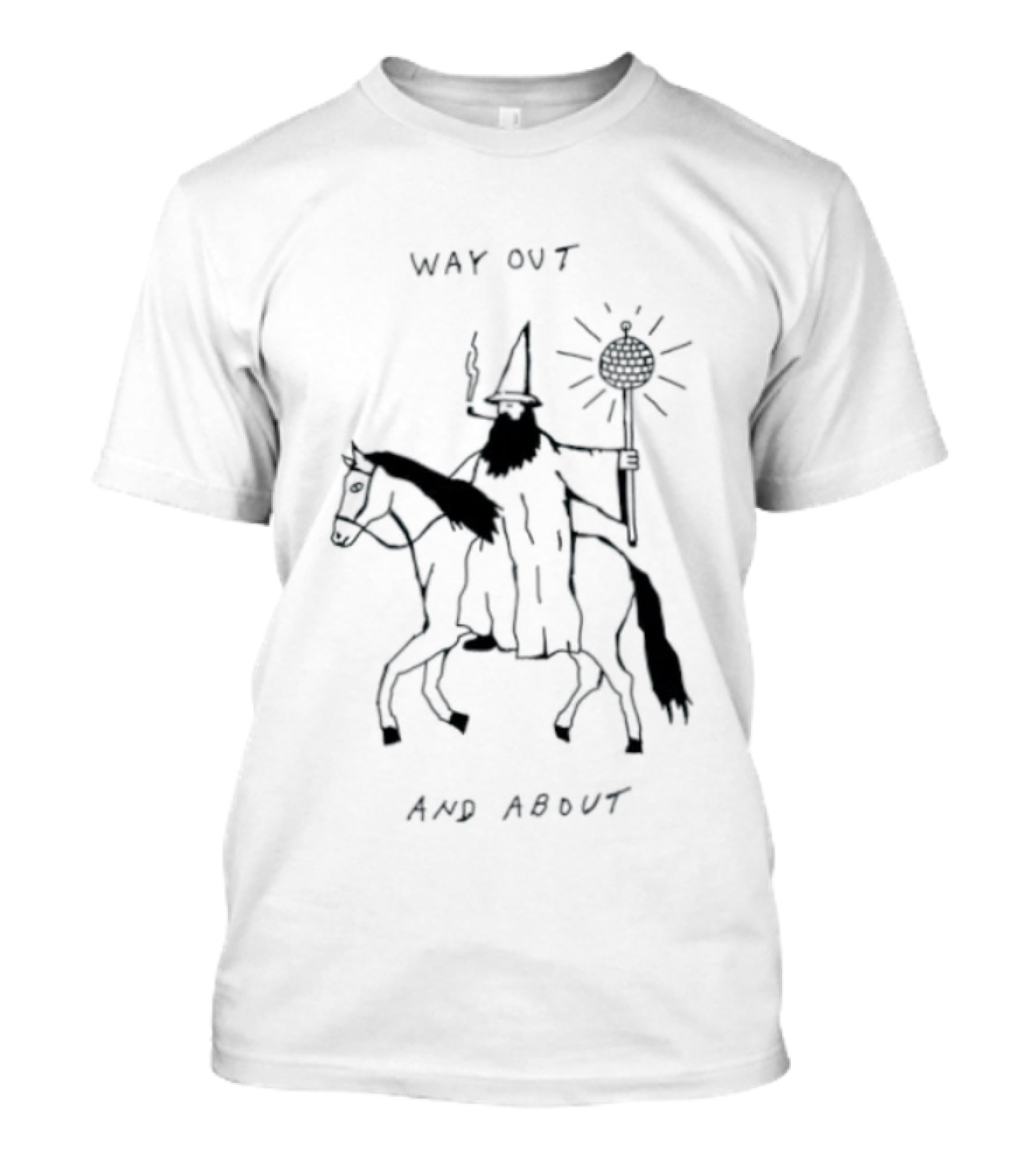 Way Out And About Wizard On Horse With Disco Ball Staff T-Shirt