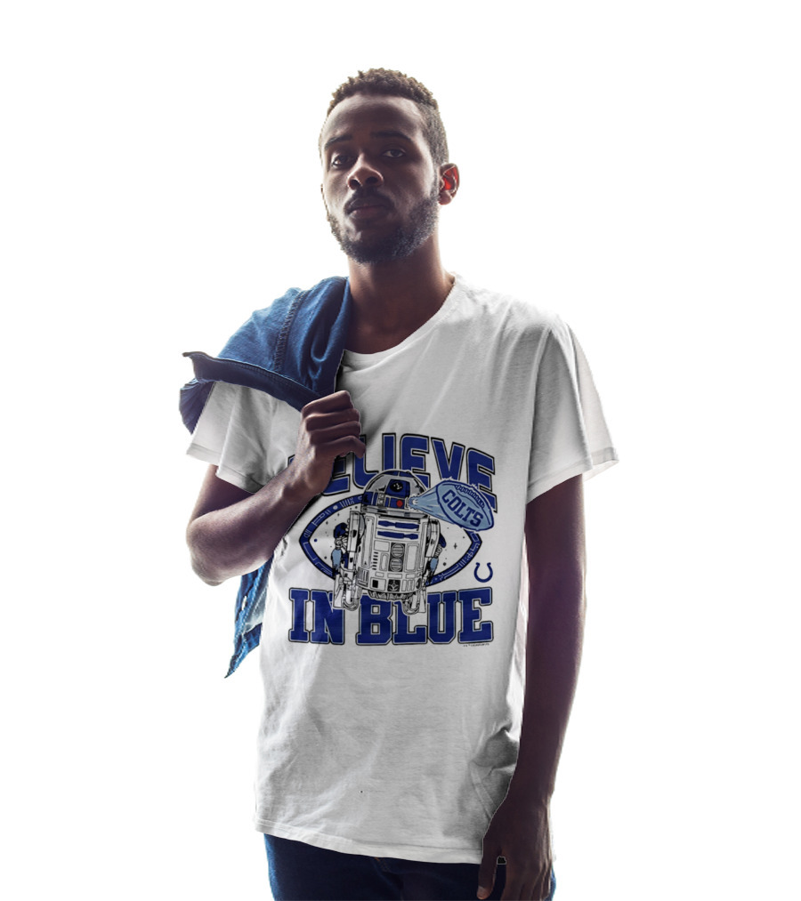 Believe In Blue Indianapolis Colts Star Wars R2D2 Collaboration T-Shirt