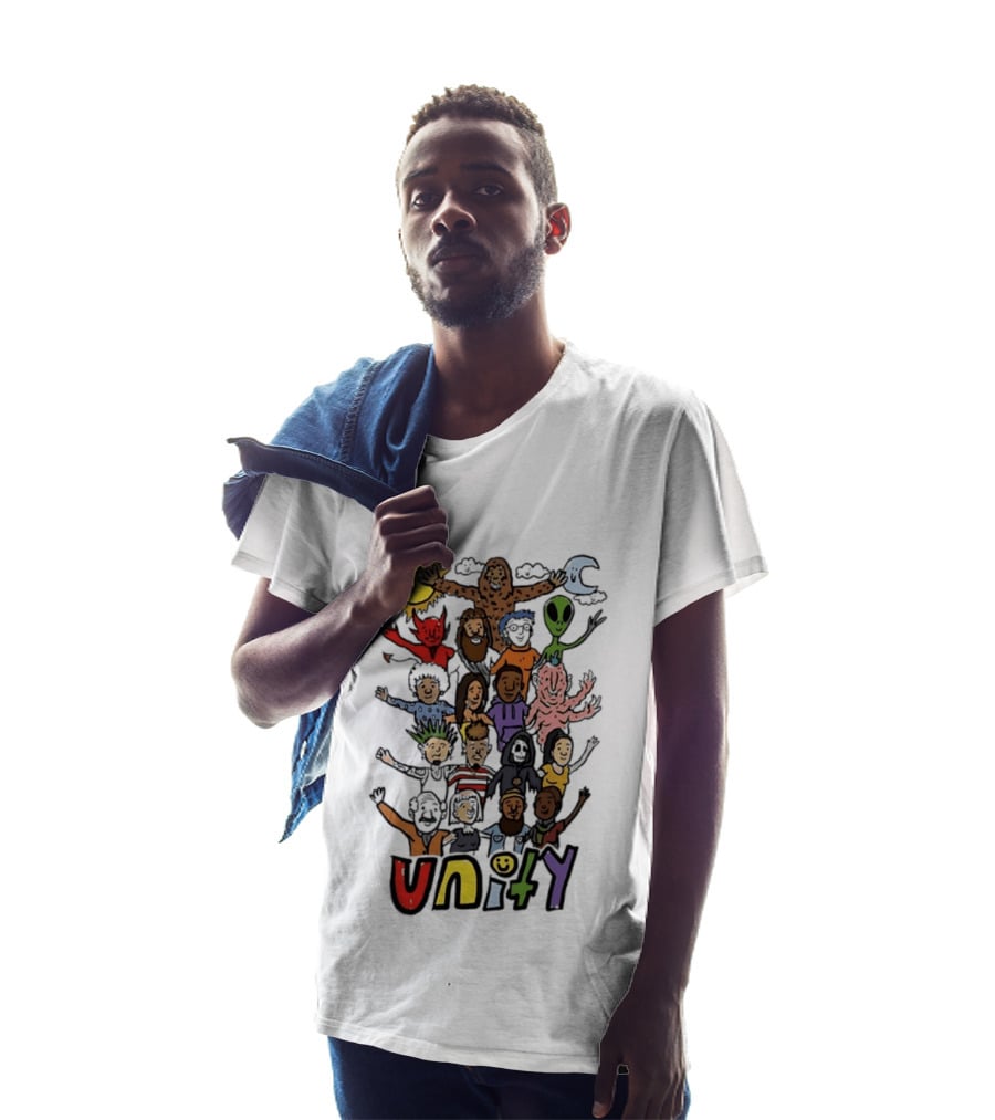 Unity Cartoon Characters Doodle Diverse Characters Aliens Bigfoot Devil Sun Moon T-Shirt