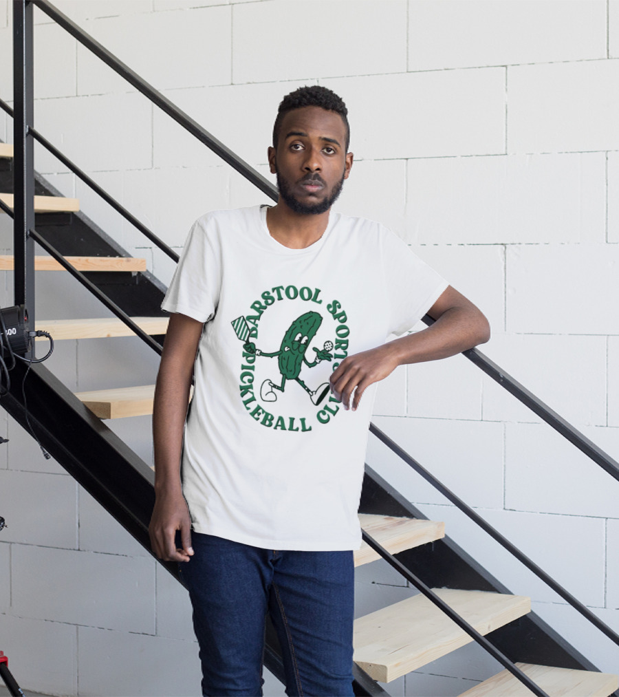 Barstool Sports Pickleball Club Animated Pickle Character With Paddle And Ball T-Shirt