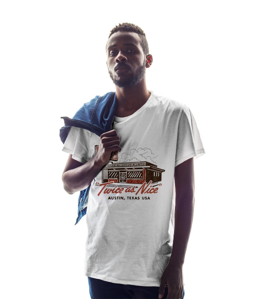 The Bros Fresh Twice As Nice Austin Texas USA Retro Storefront And Skateboard Sign T-Shirt