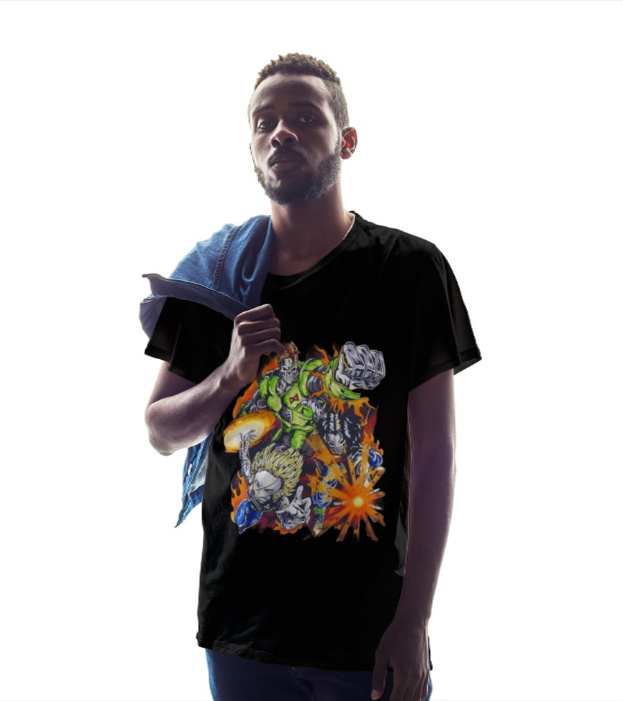 Dragon Ball Z Vintage Style Android 16 17 18 Fiery Action Scene Bootleg T-Shirt