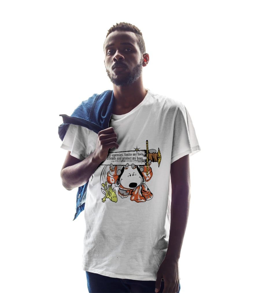 Curse My Enemies Smite My Foes Love My Friends Protect My Hoes Snoopy Woodstock Sword T-Shirt