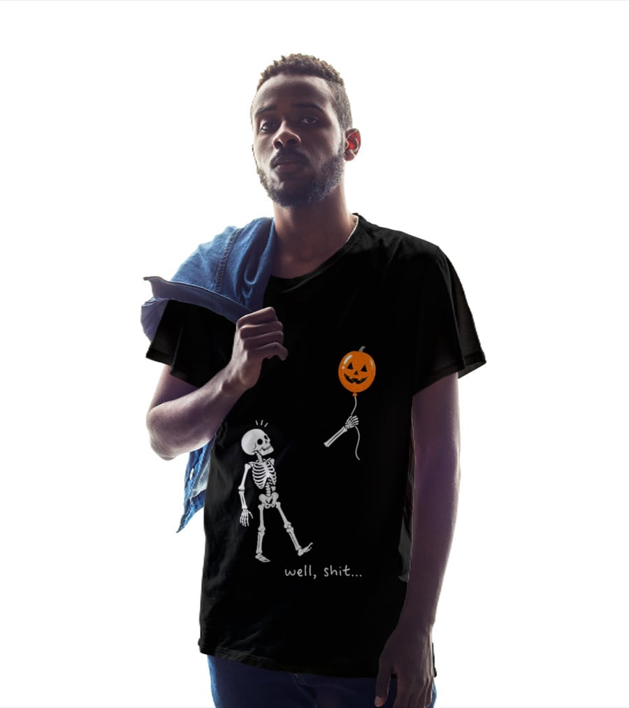 Well Shit Skeleton With Pumpkin Balloon Halloween T-Shirt