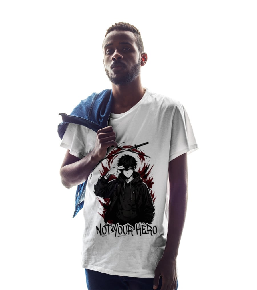 Not Your Hero Hooded Anime Boy With Katanas Manga T-Shirt