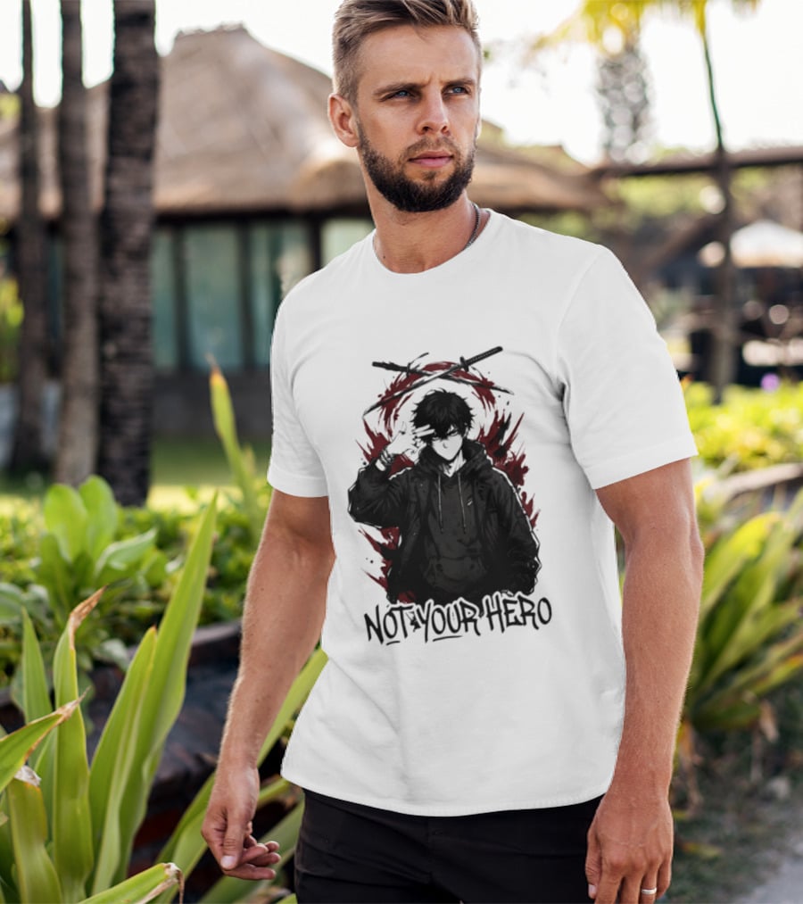 Not Your Hero Hooded Anime Boy With Katanas Manga T-Shirt