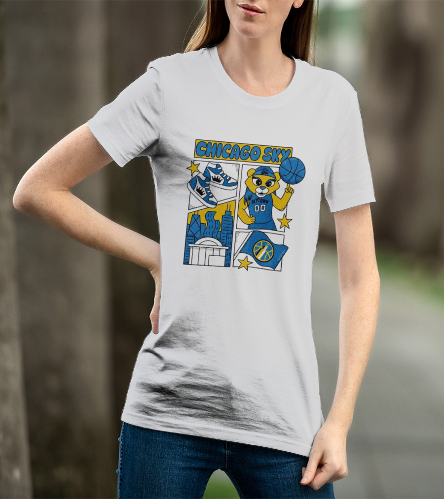 Chicago Sky Skytown Mascot And Basketball Celebration T-Shirt