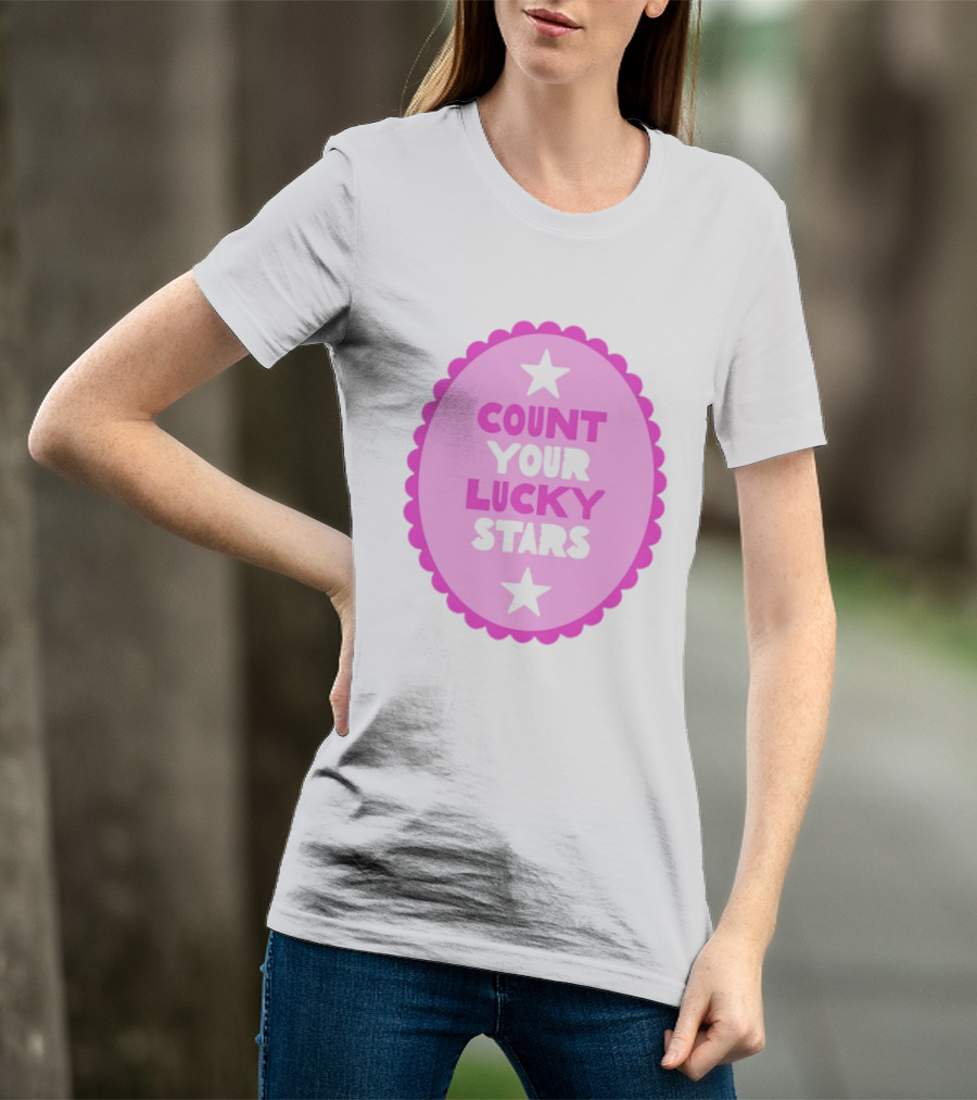 Count Your Lucky Stars Pink Oval Motivational Message T-Shirt